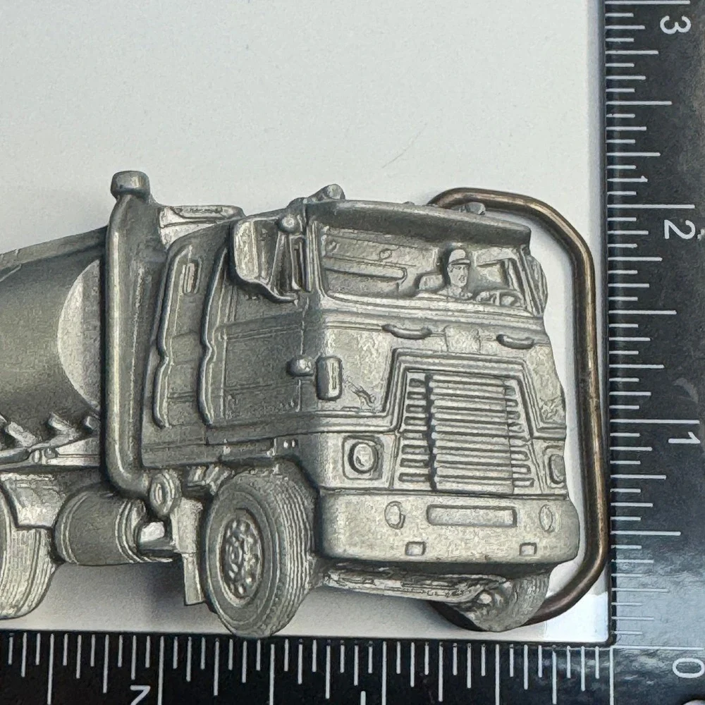 Tanker Truck Belt Buckle Pewter Tone Metal Made in Mexico‎ Reissue